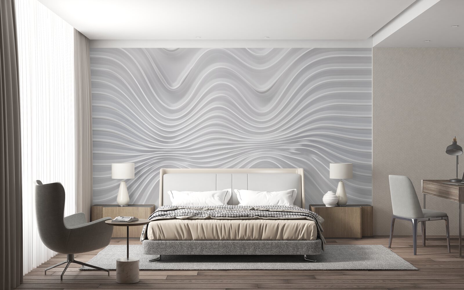 Papier peint lignes courbes sur fond gris