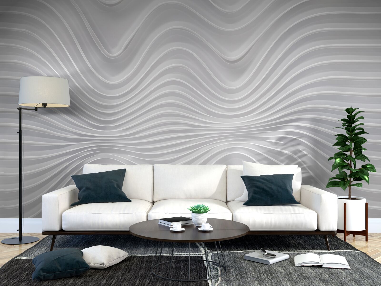 Papier peint lignes courbes sur fond gris