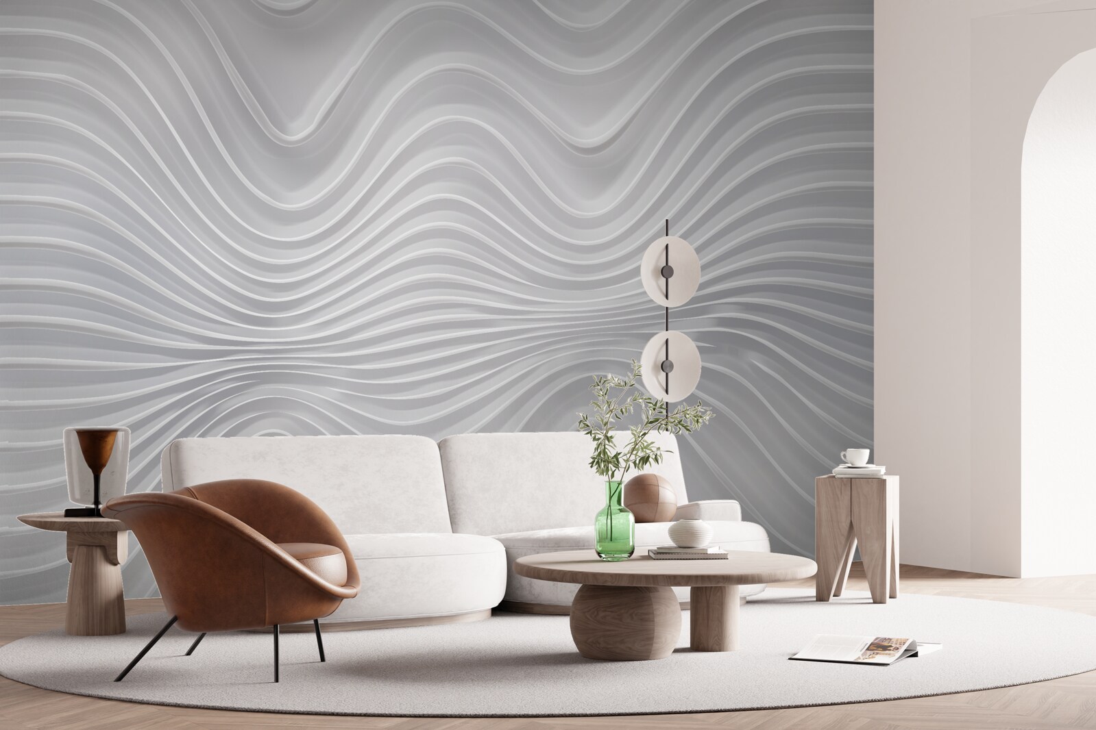 Papier peint lignes courbes sur fond gris