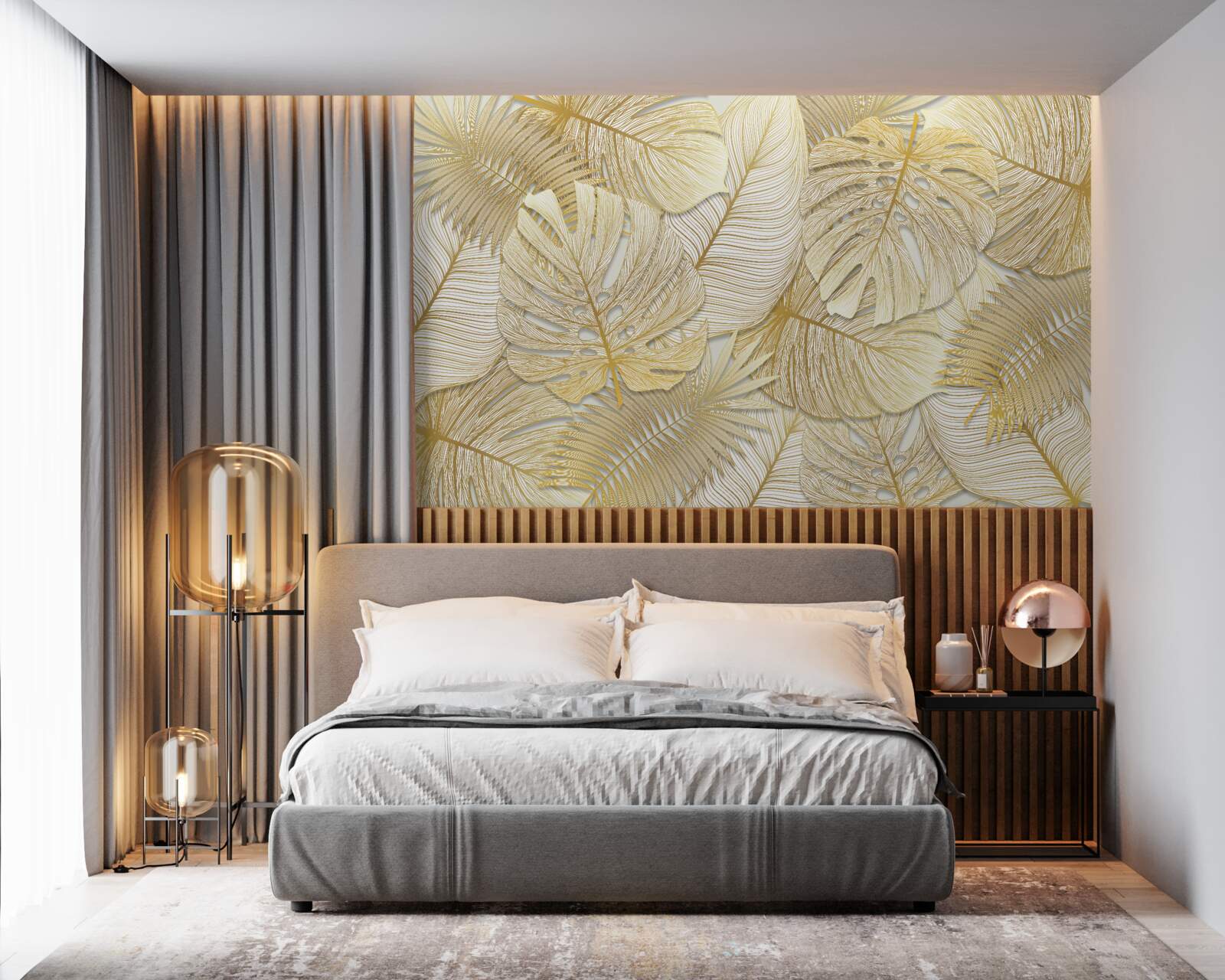 Papier peint les feuilles de la monstera tropicale sont de couleur or et brune