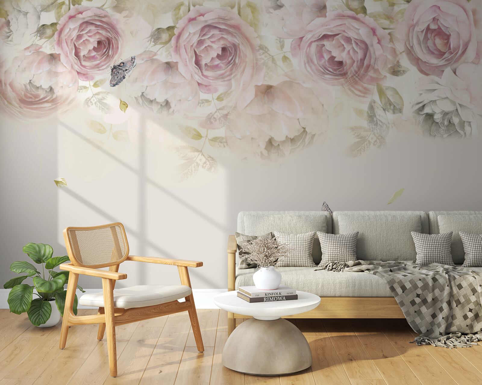 Papier peint couronne de roses abondantes