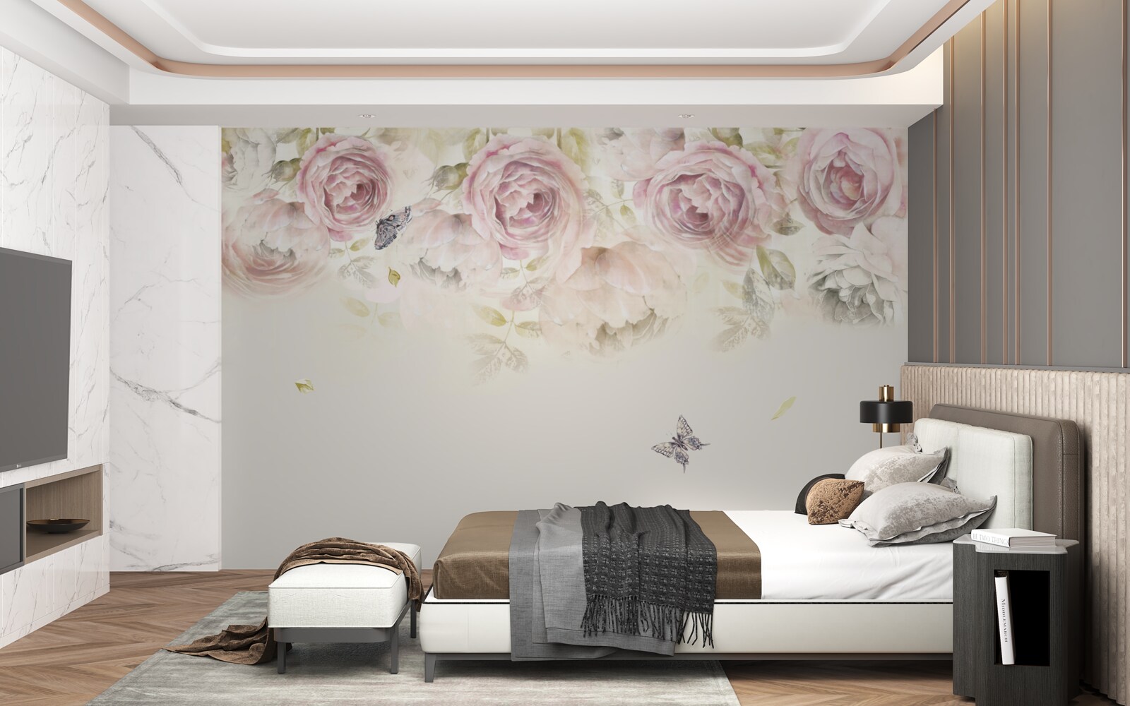 Papier peint couronne de roses abondantes