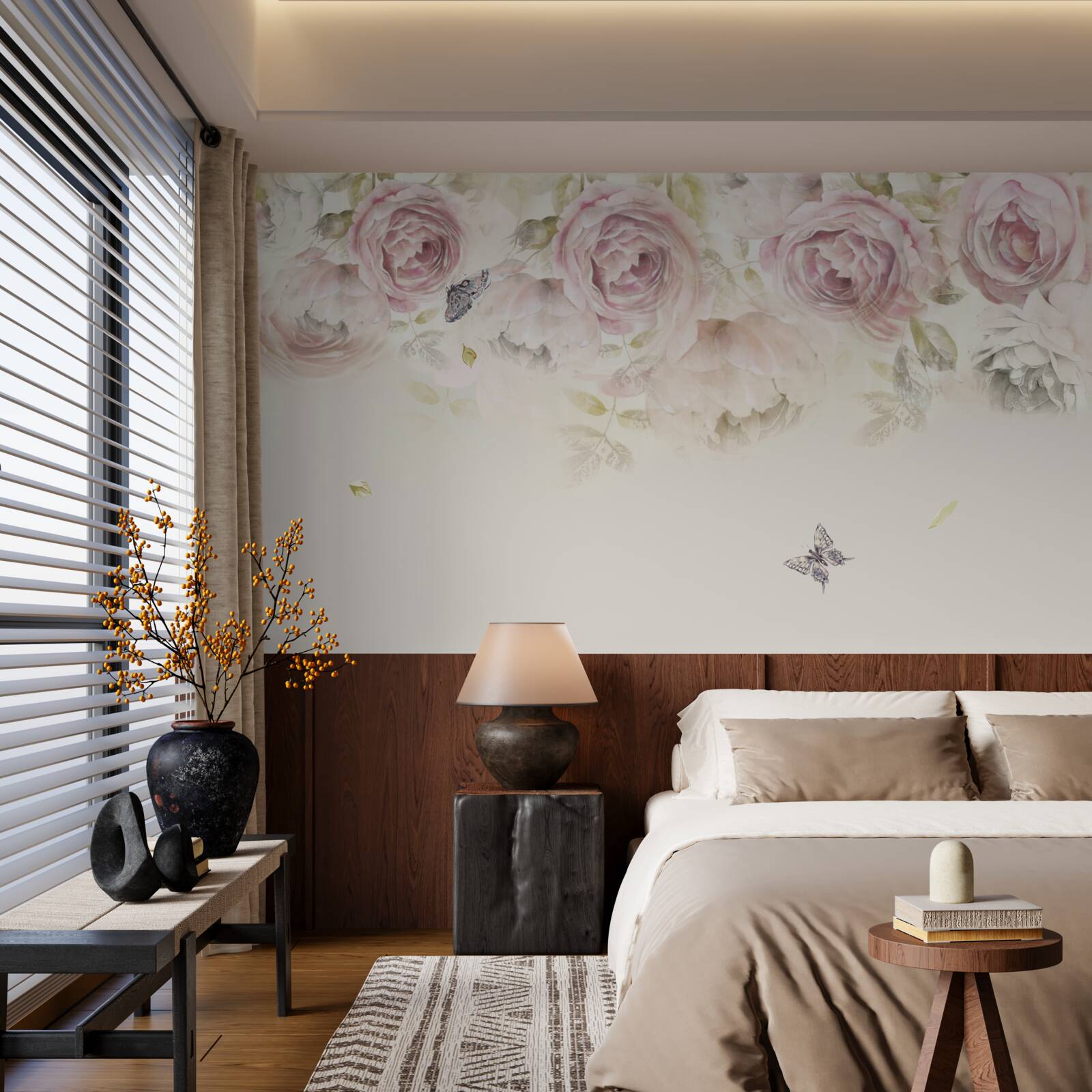 Papier peint couronne de roses abondantes