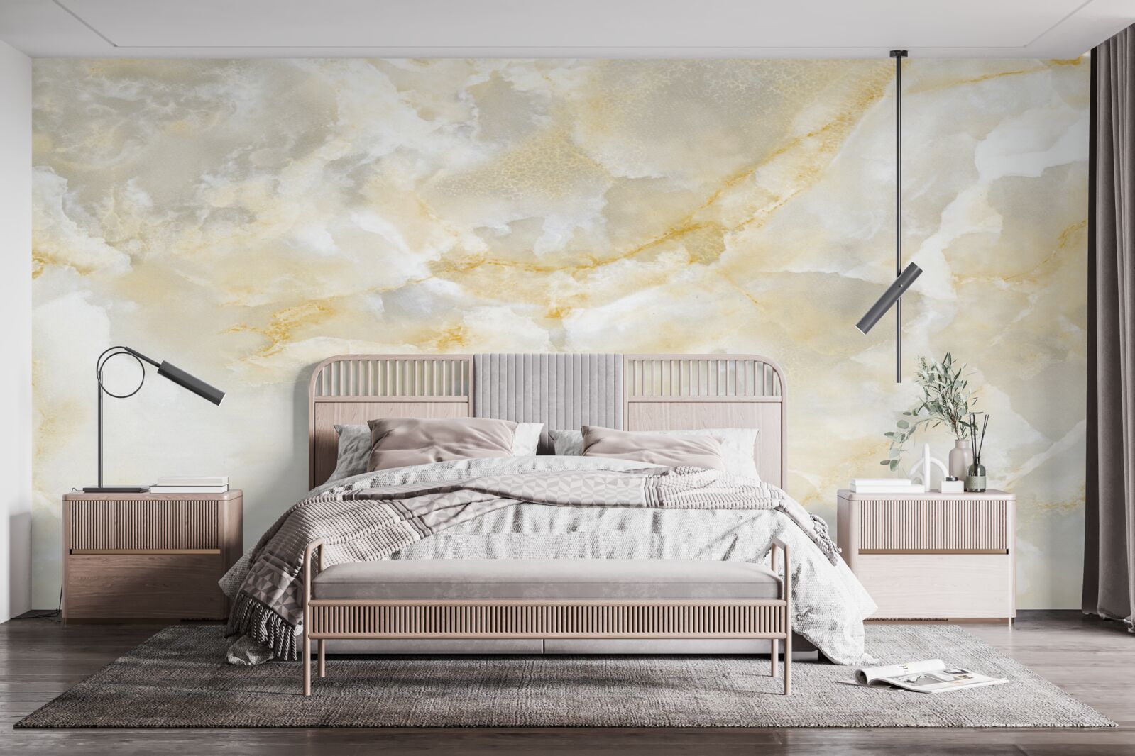 Papier peint grès cérame onyx en blanc