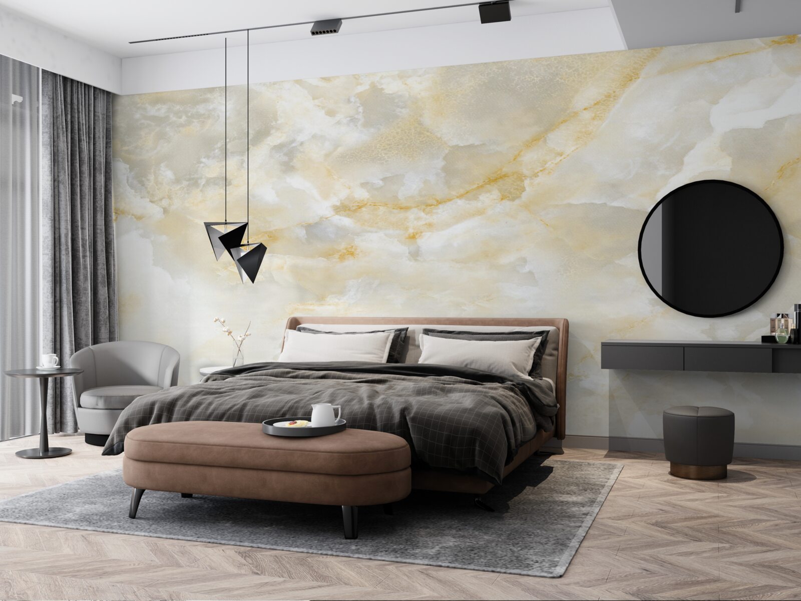 Papier peint grès cérame onyx en blanc