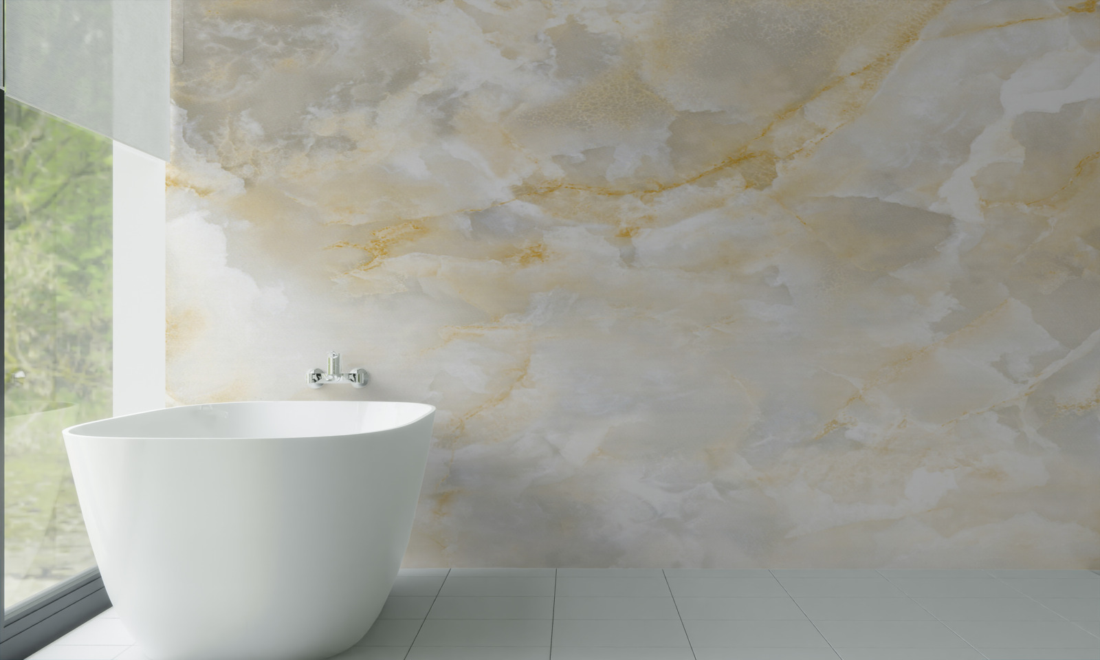 Papier peint grès cérame onyx en blanc