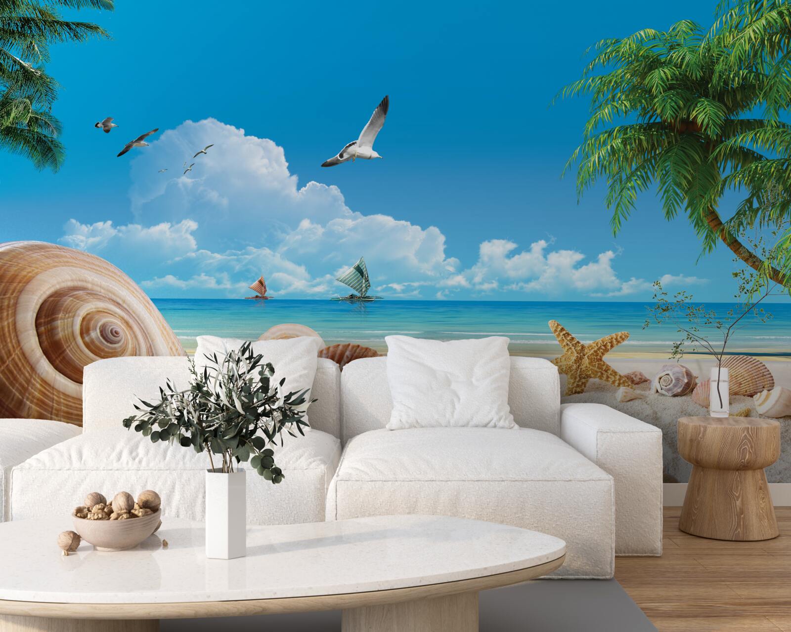 Papier peint coquillages au bord de la mer