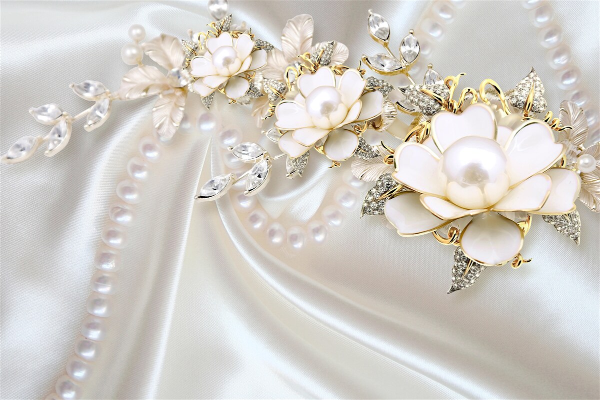 Papier peint les perles sur soie sont ornées de roses