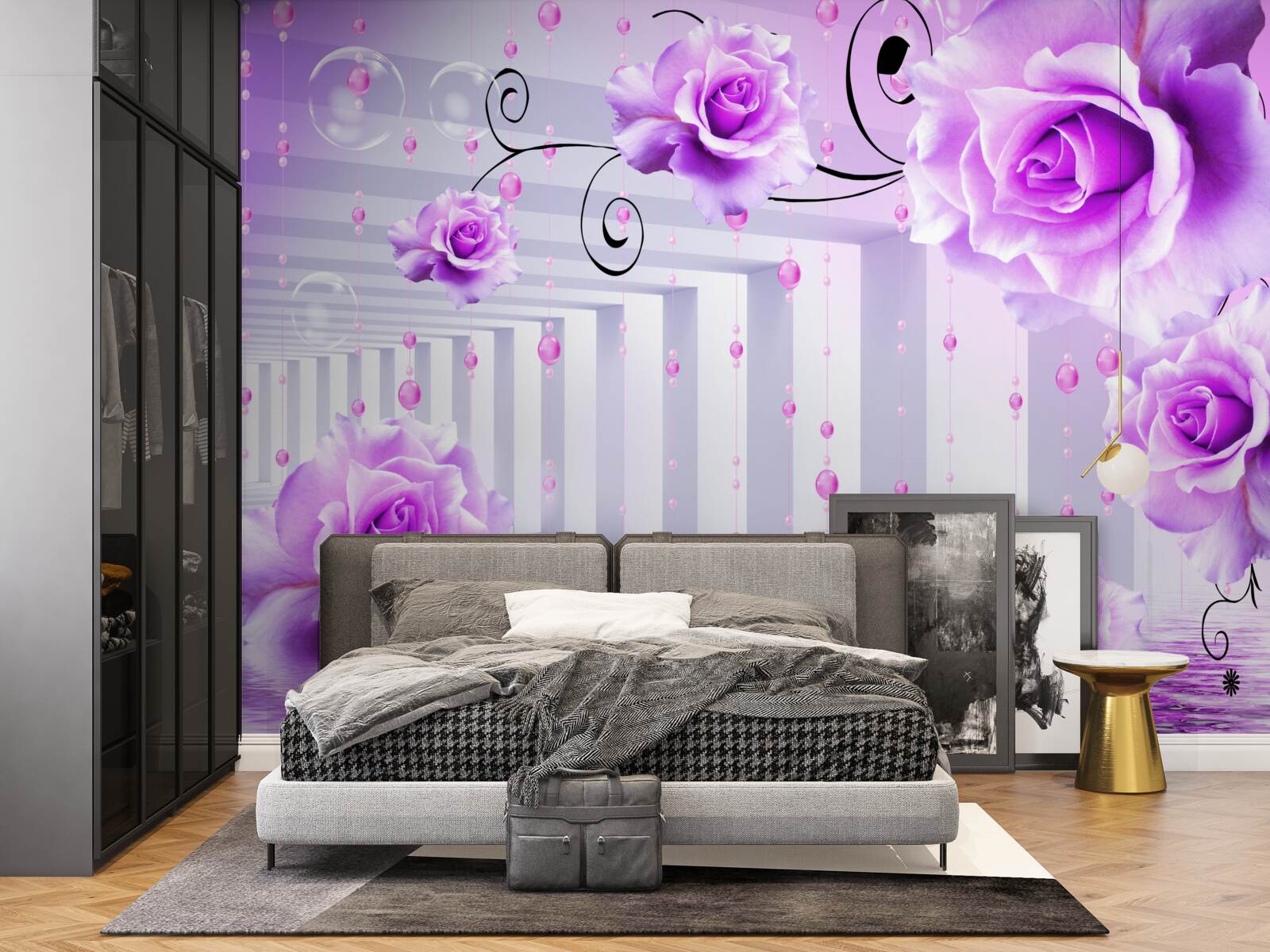 Papier peint roses lilas flottant sur l'eau