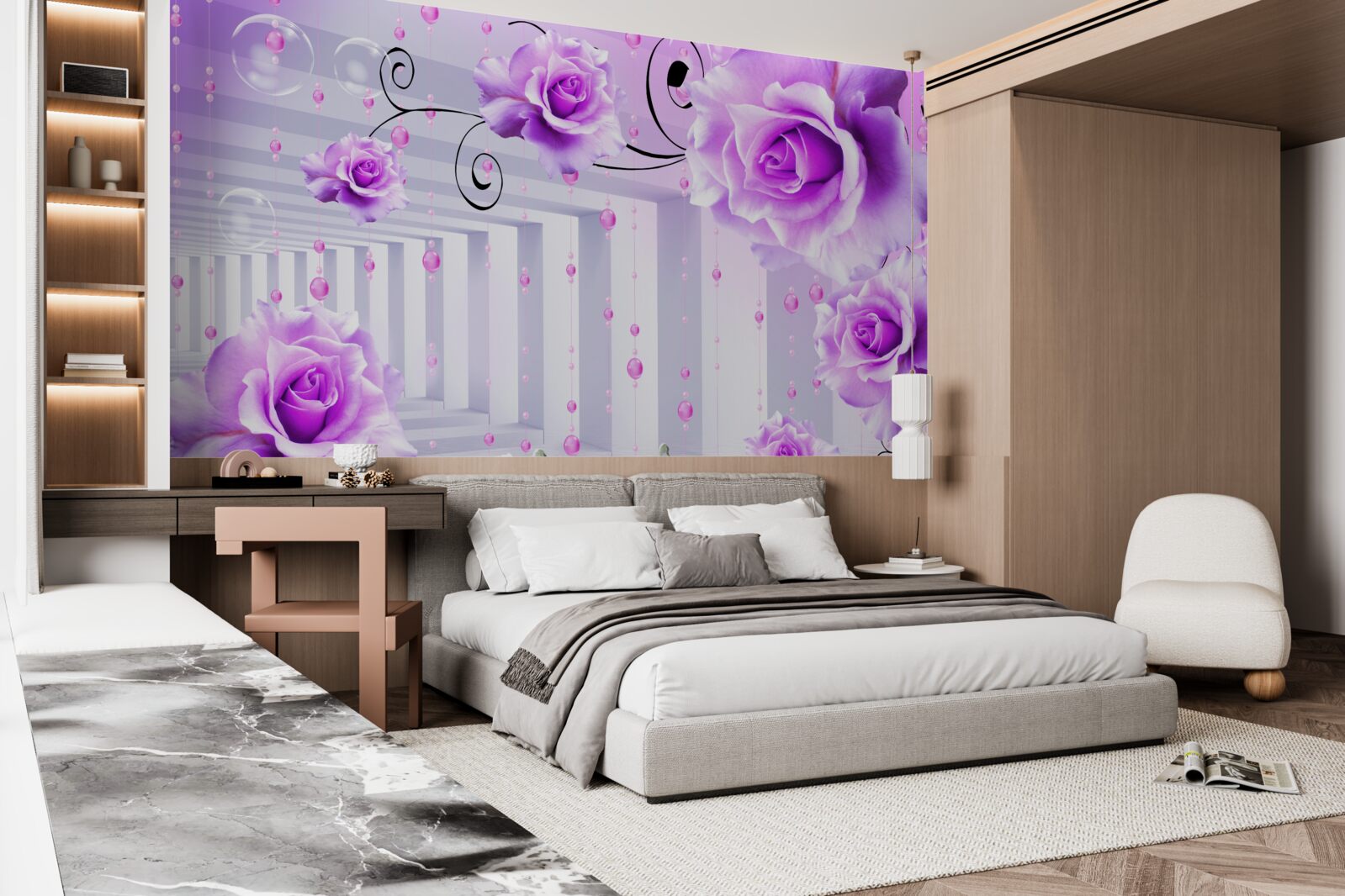 Papier peint roses lilas flottant sur l'eau