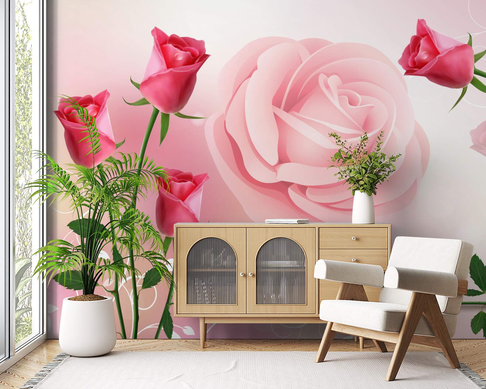 Papier peint lot de boutons de rose roses