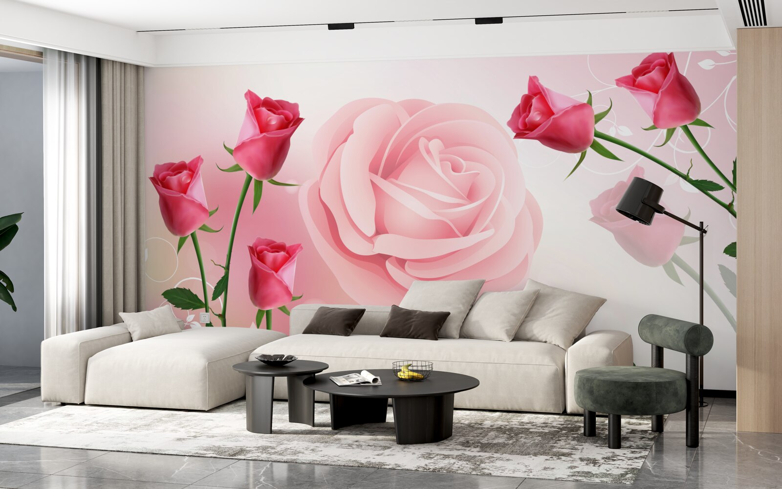 Papier peint lot de boutons de rose roses