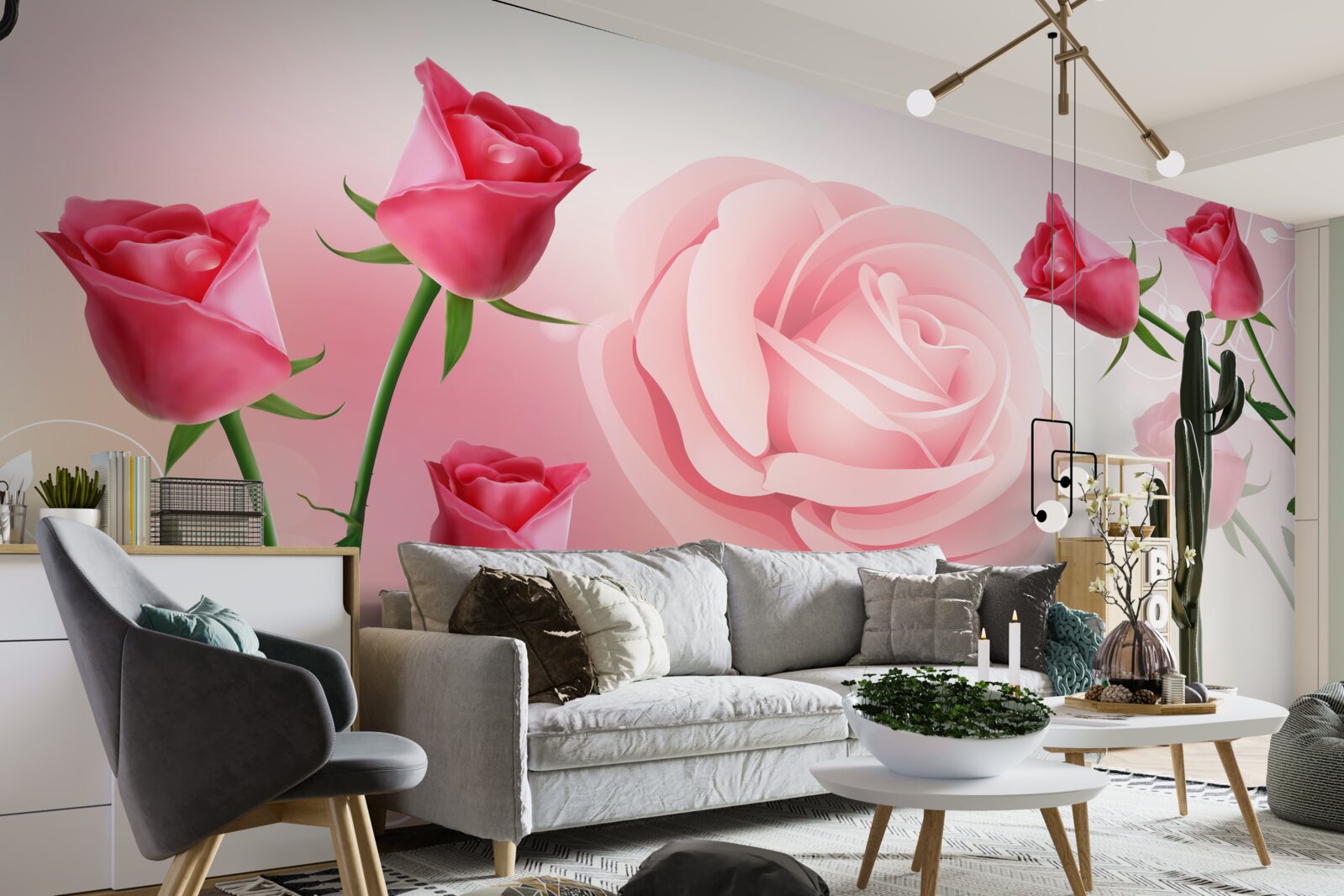 Papier peint lot de boutons de rose roses