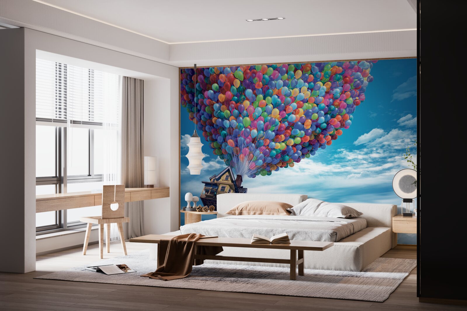 Papier peint une maison avec de nombreuses balles volantes