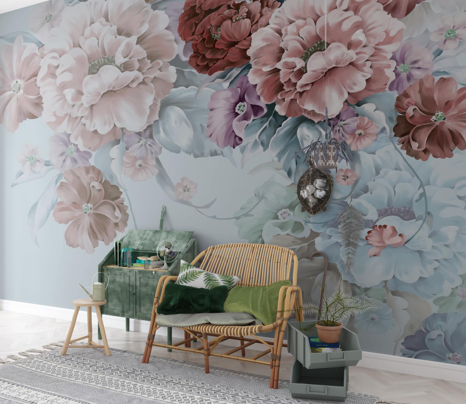 Papier peint jardin de pivoines