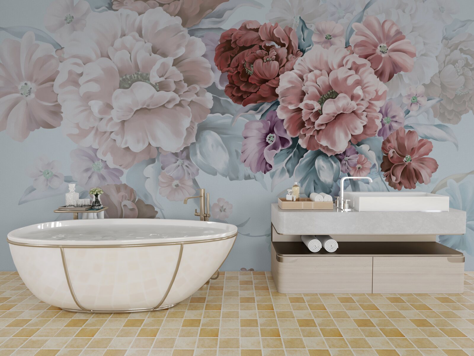 Papier peint jardin de pivoines