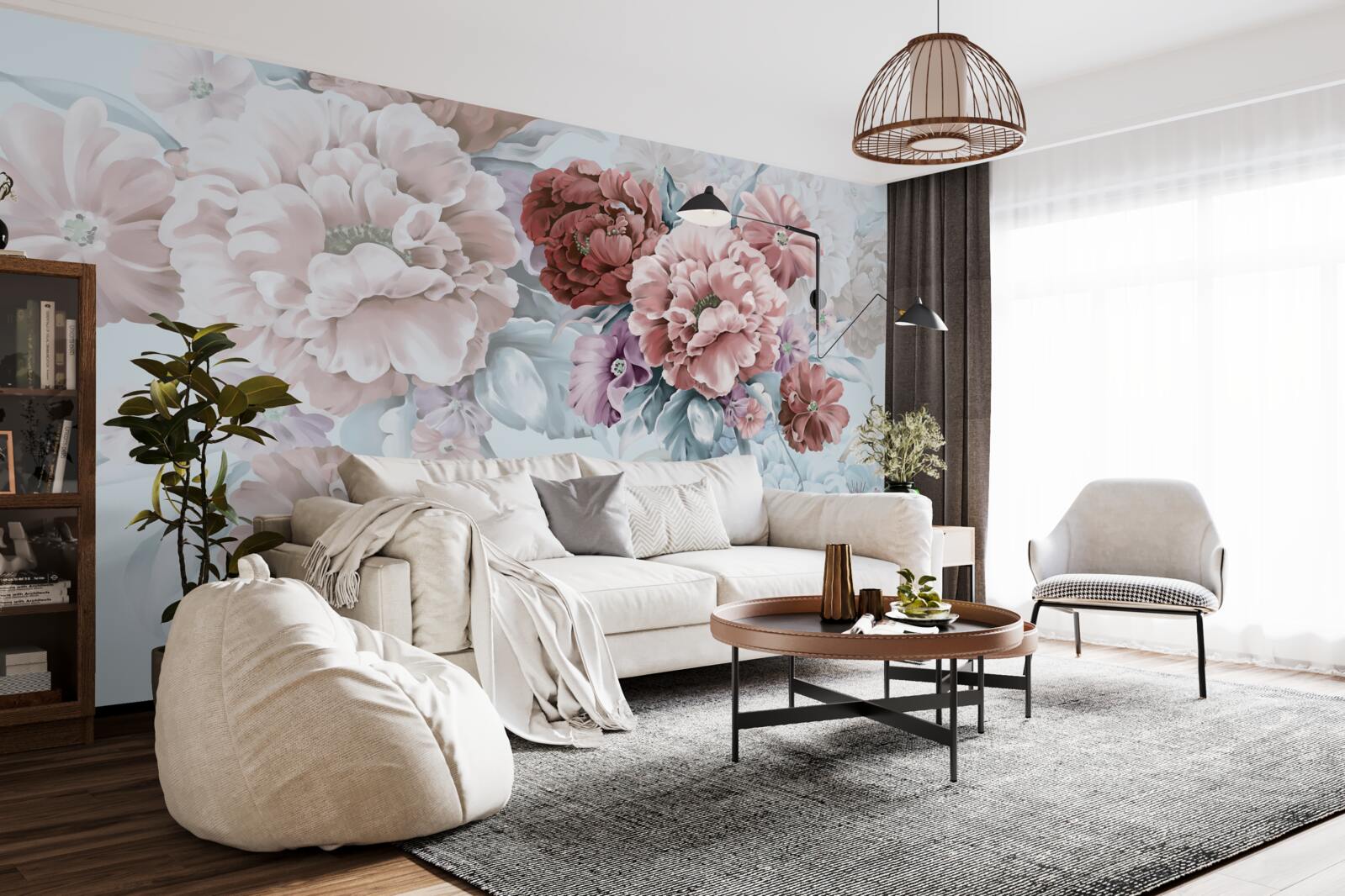 Papier peint jardin de pivoines