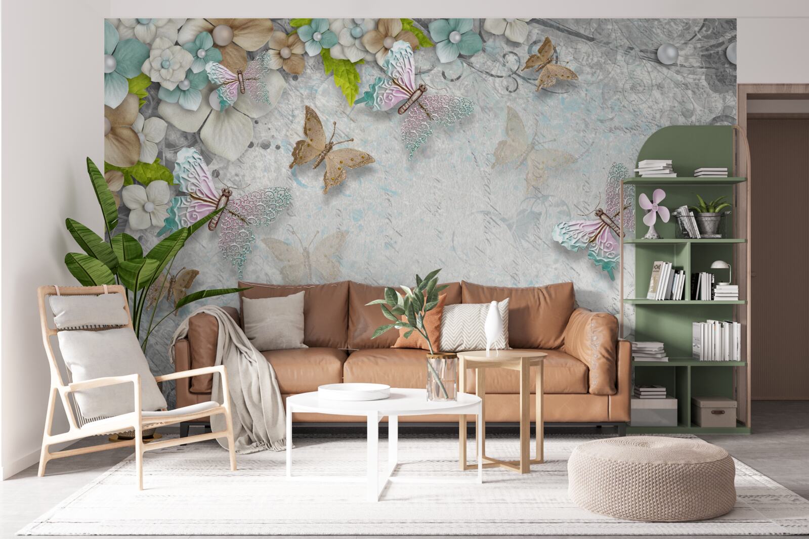 Papier peint fleurs et papillons