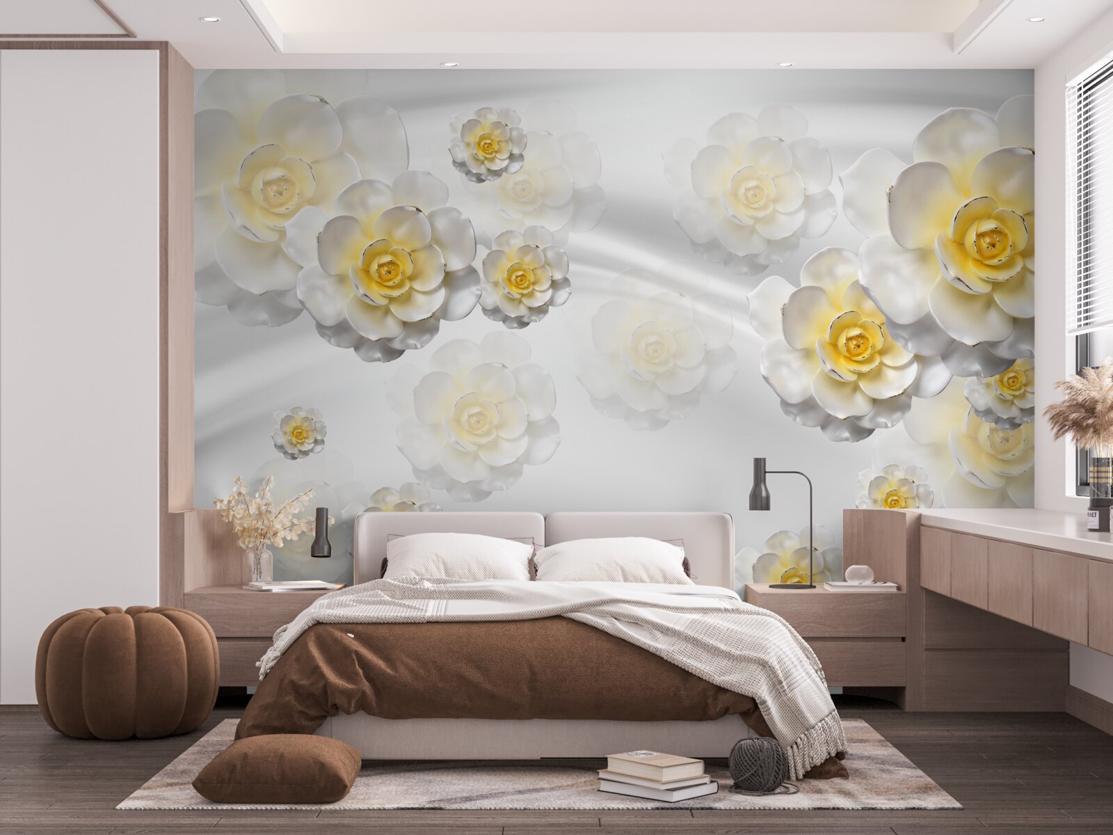 Papier peint les fleurs sont blanches comme la neige avec un centre jaunâtre