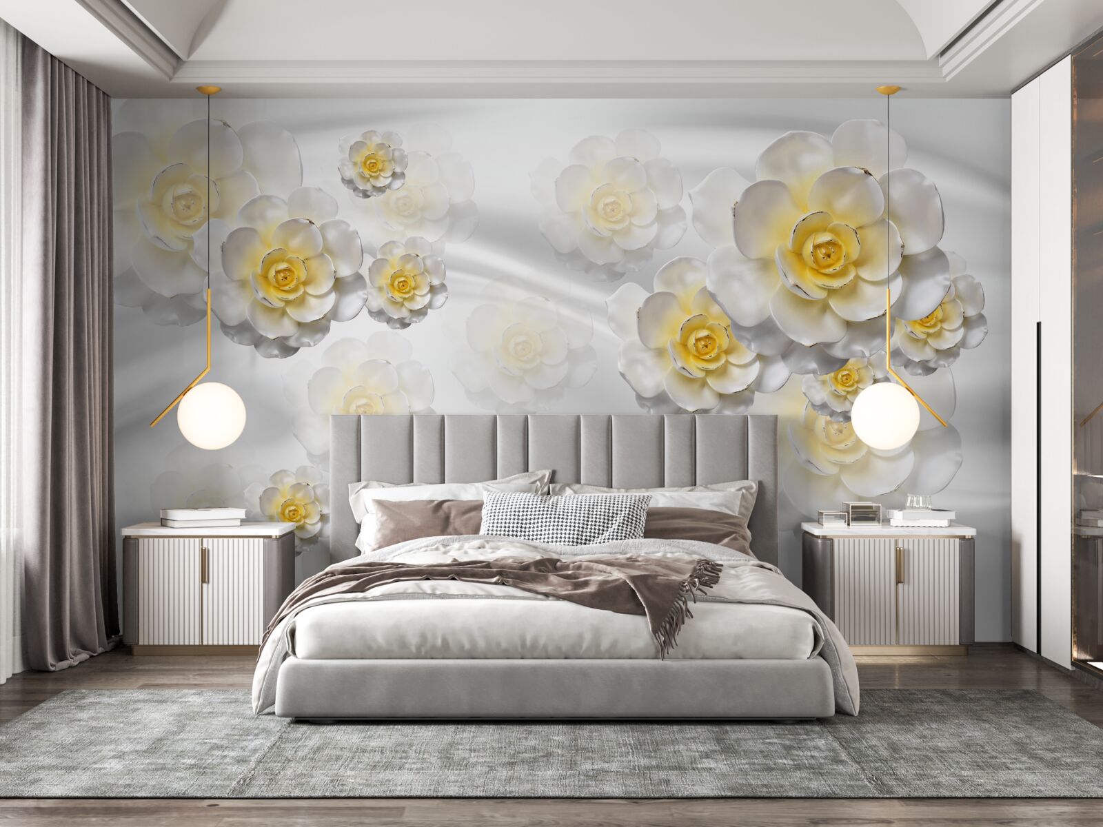 Papier peint les fleurs sont blanches comme la neige avec un centre jaunâtre
