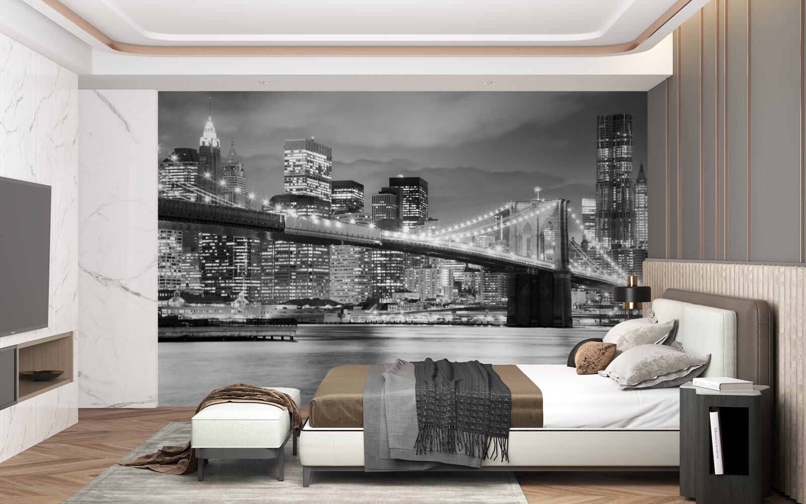 Papier peint new york en noir et blanc