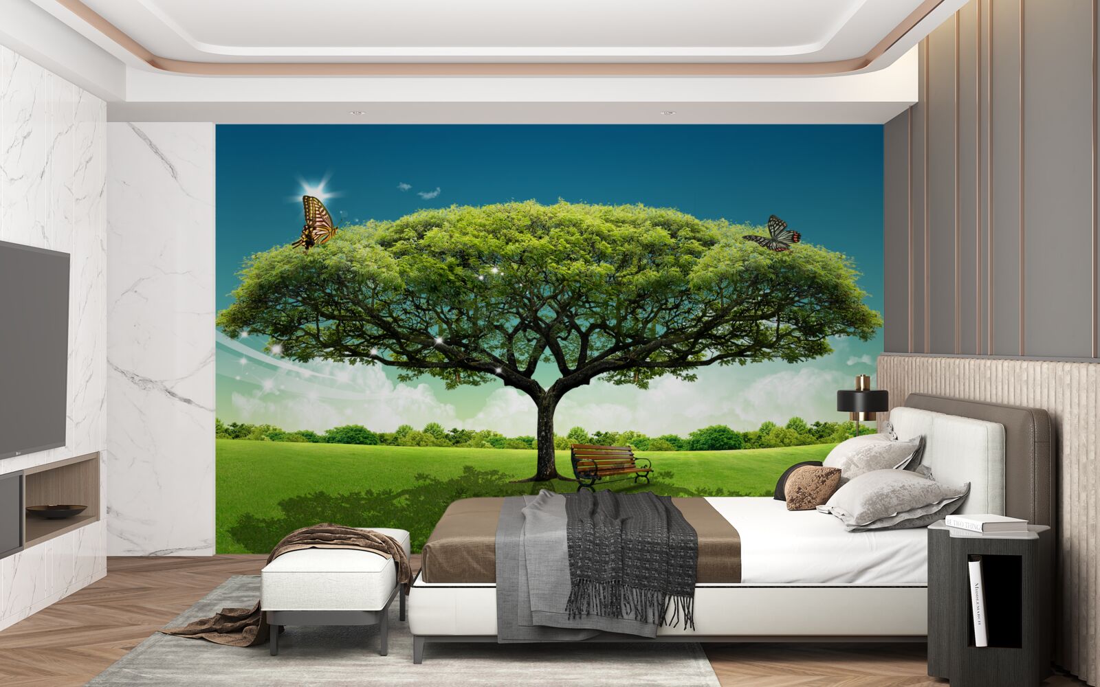 Papier peint grand arbre émeraude