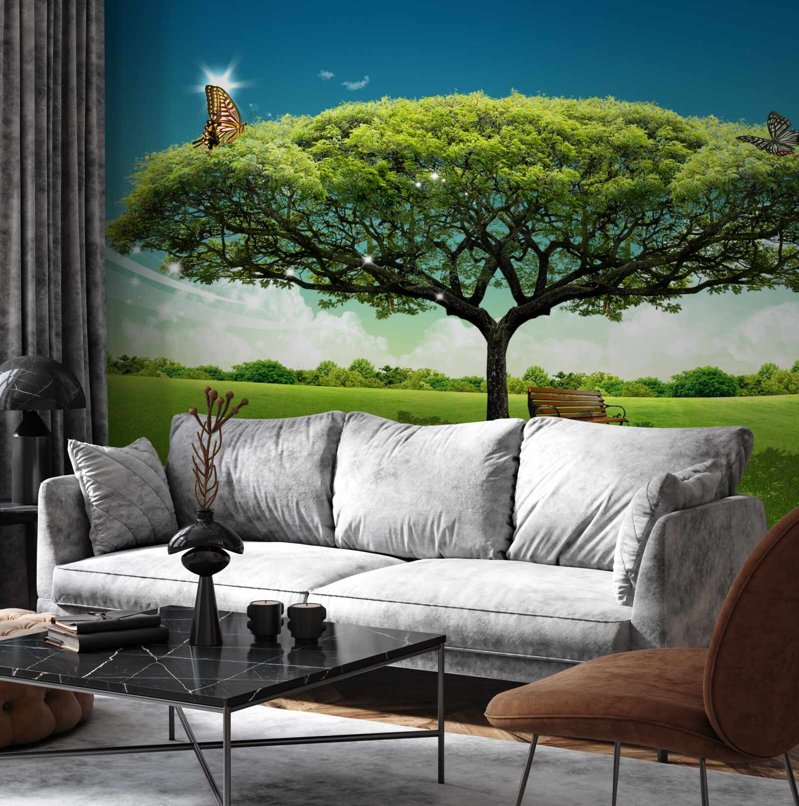 Papier peint grand arbre émeraude