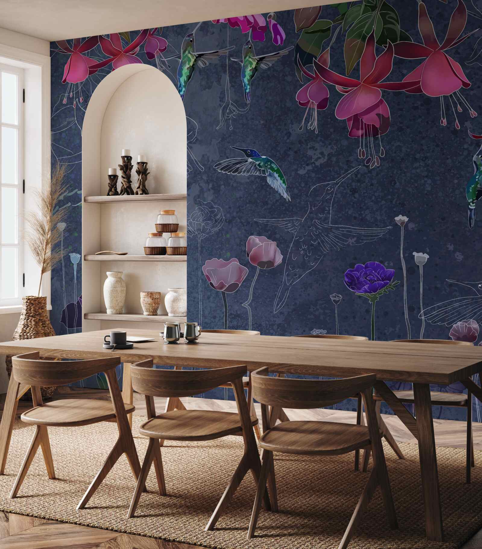 Papier peint le nectar des fleurs est une boisson pour les colibris