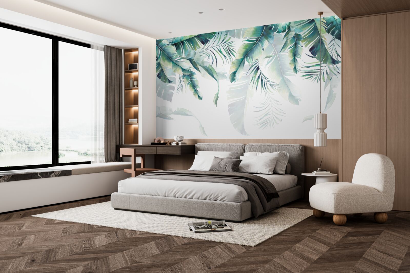 Papier peint les feuilles sont grandes et vertes