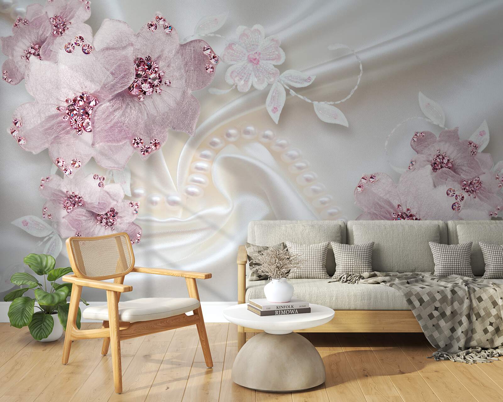 Papier peint le tissu de soie est décoré de bourgeons roses
