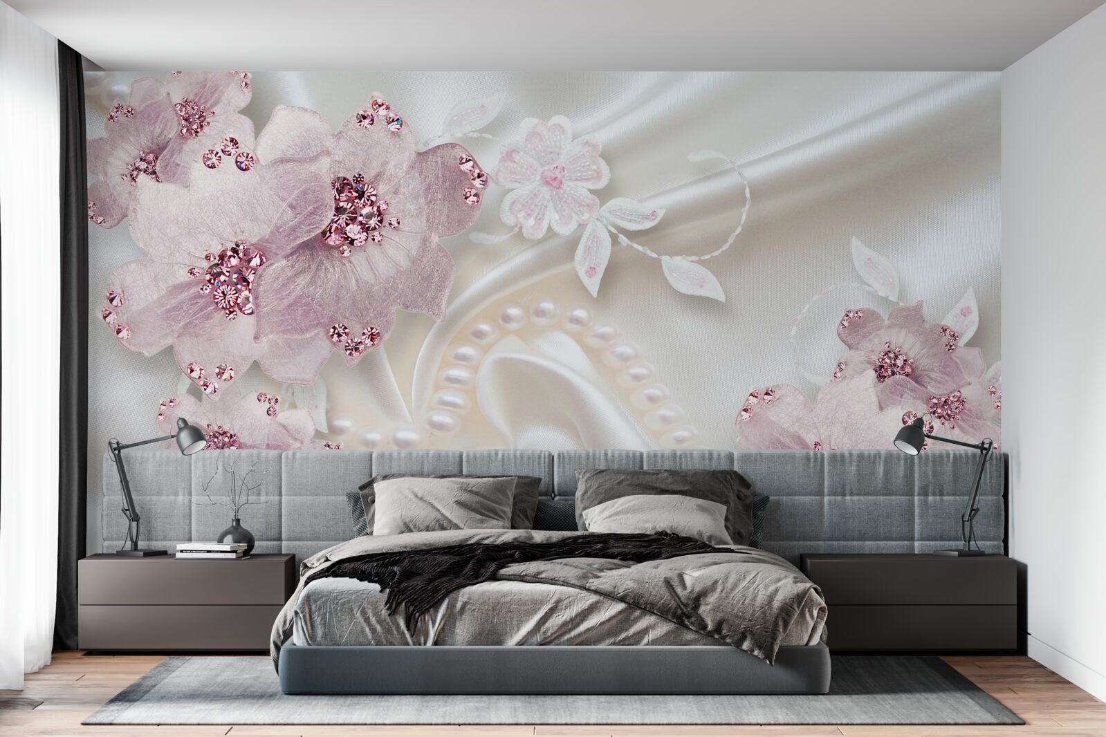 Papier peint le tissu de soie est décoré de bourgeons roses