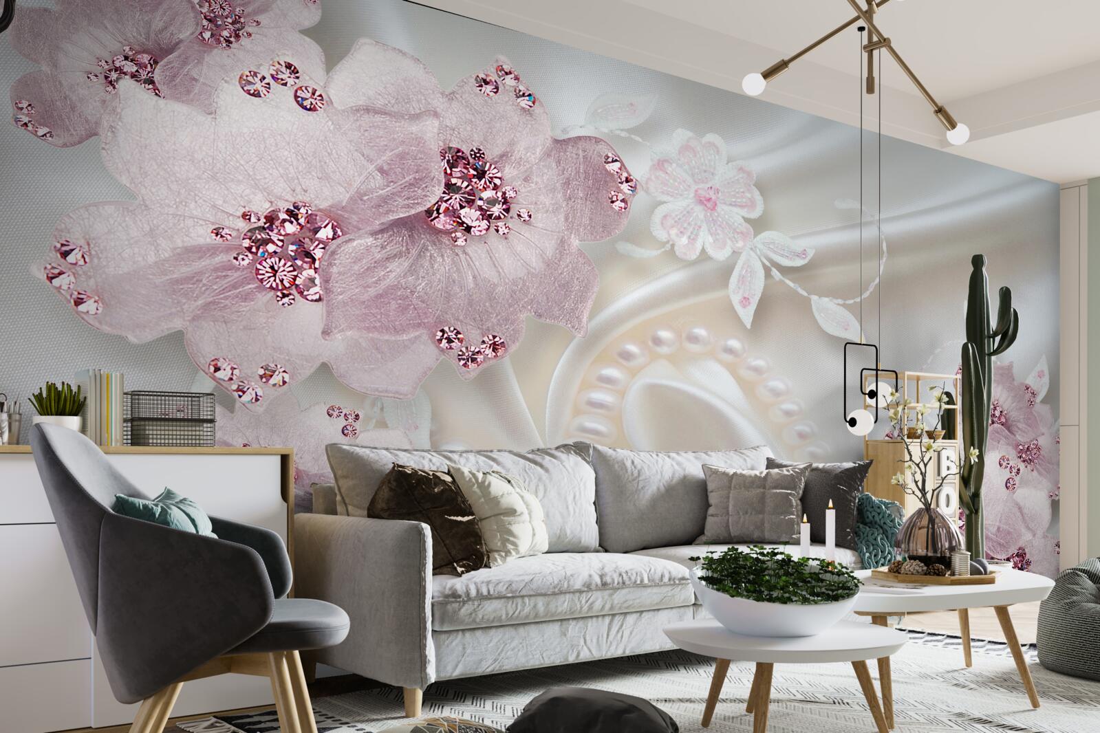 Papier peint le tissu de soie est décoré de bourgeons roses