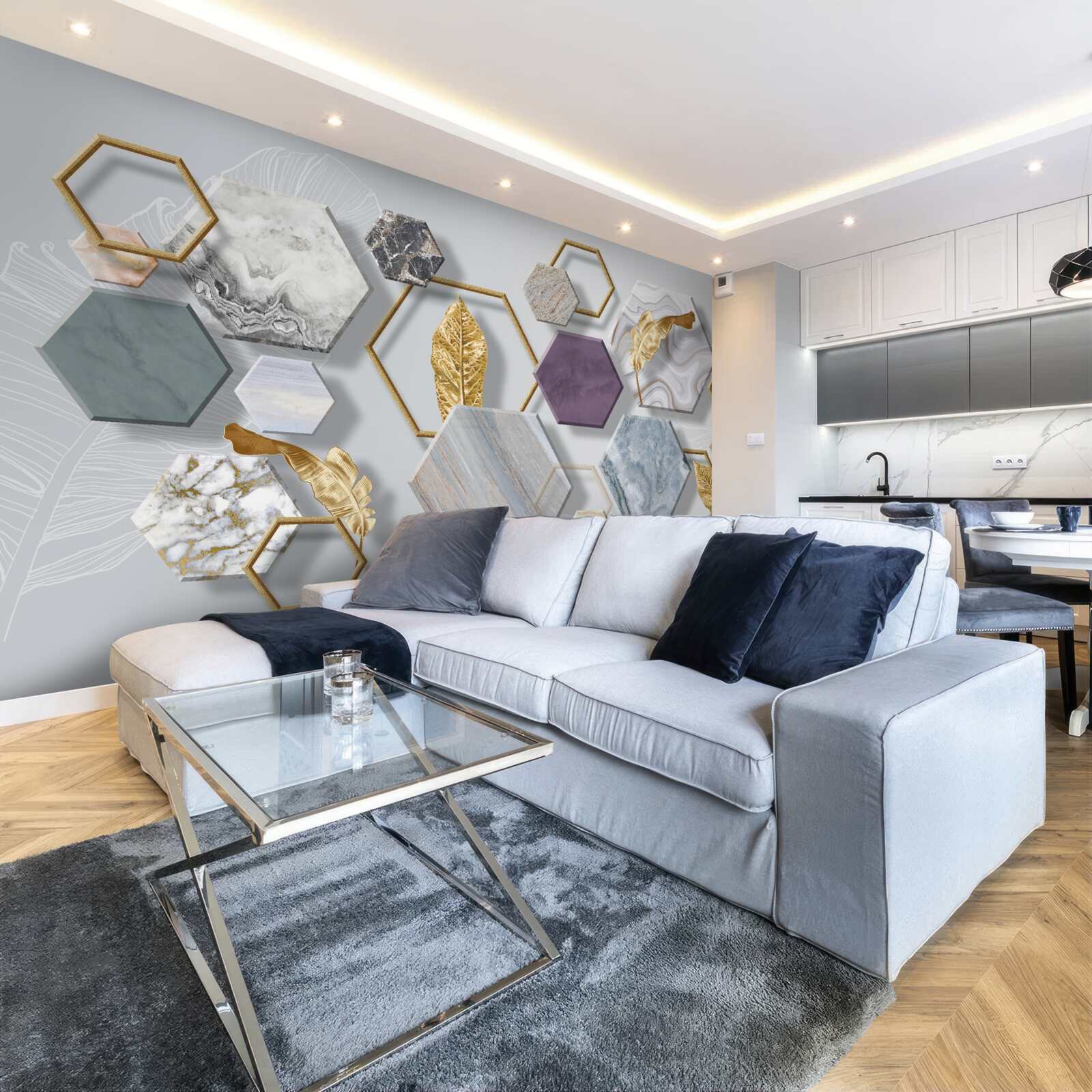 Papier peint pentagones avec différents contenus