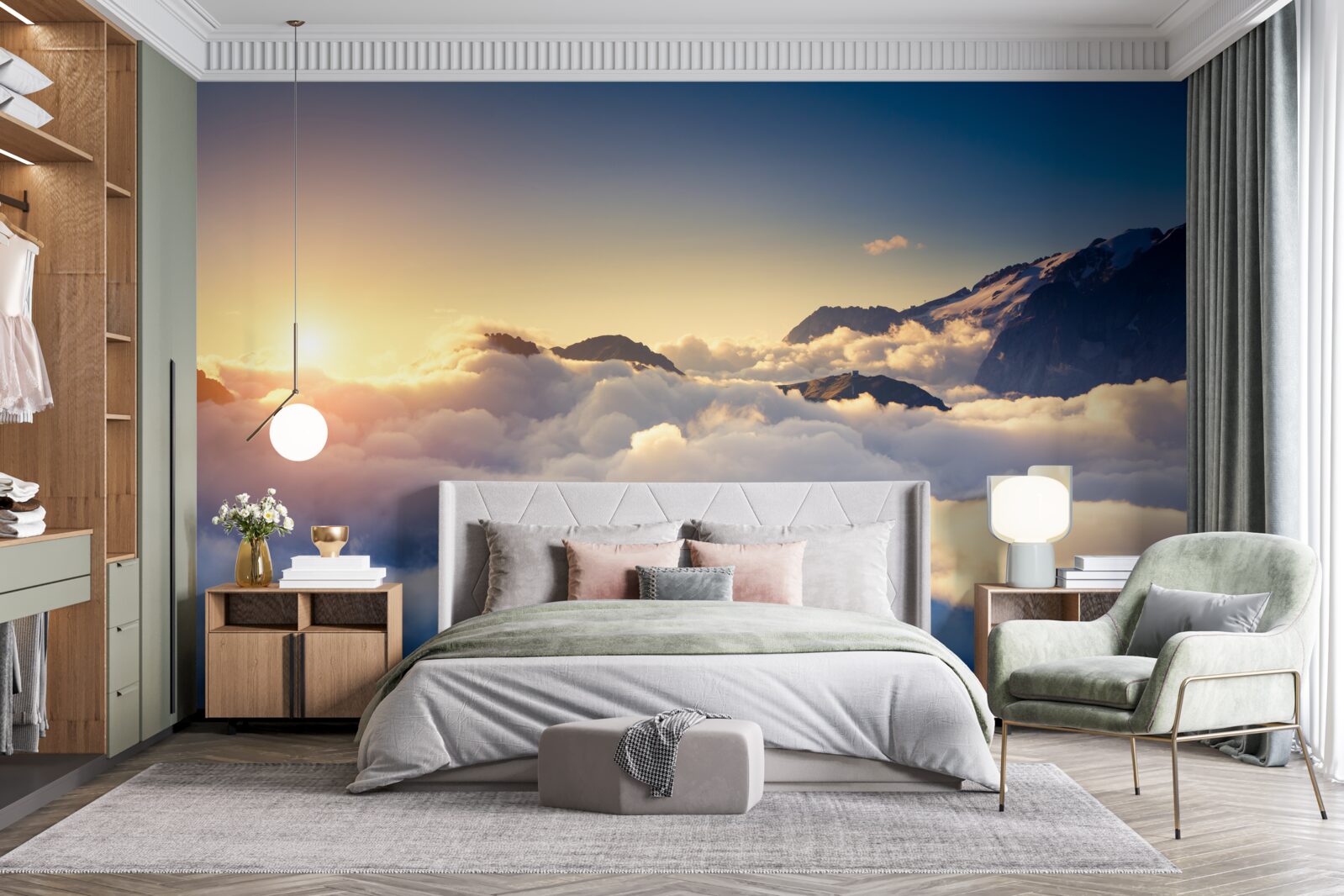 Papier peint coucher de soleil dans un ciel nuageux