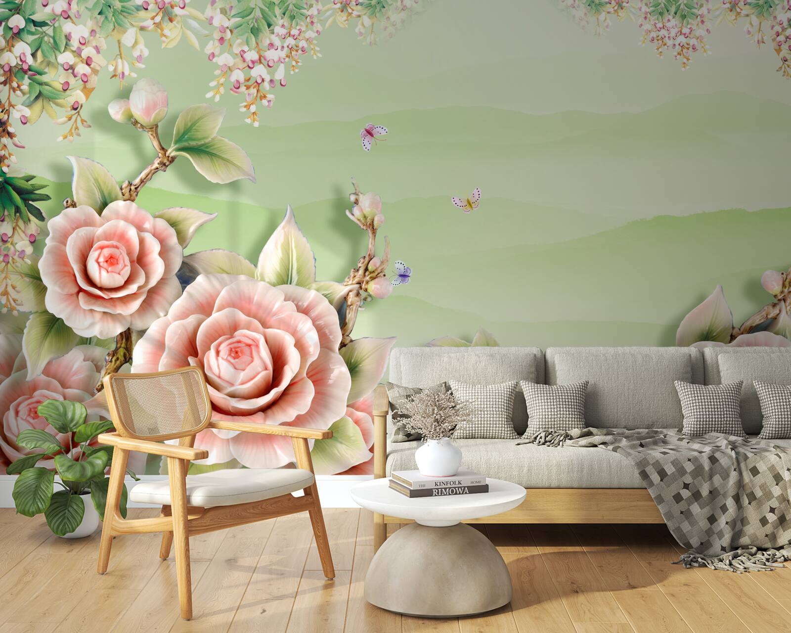 Papier peint magnifiques roses en porcelaine