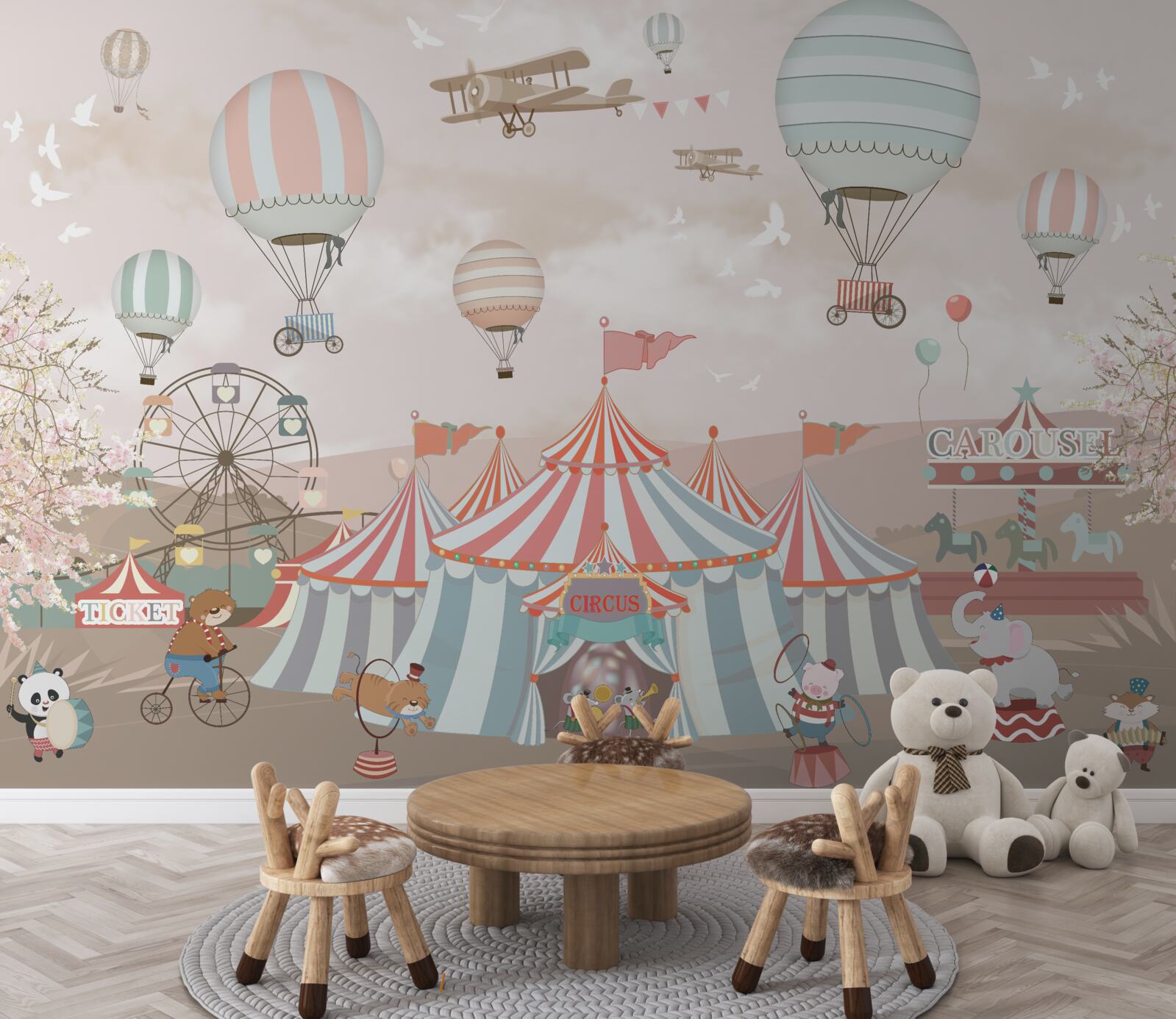 Papier peint ballons et numéros de cirque