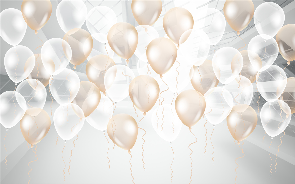 Papier peint ballons blancs et dorés