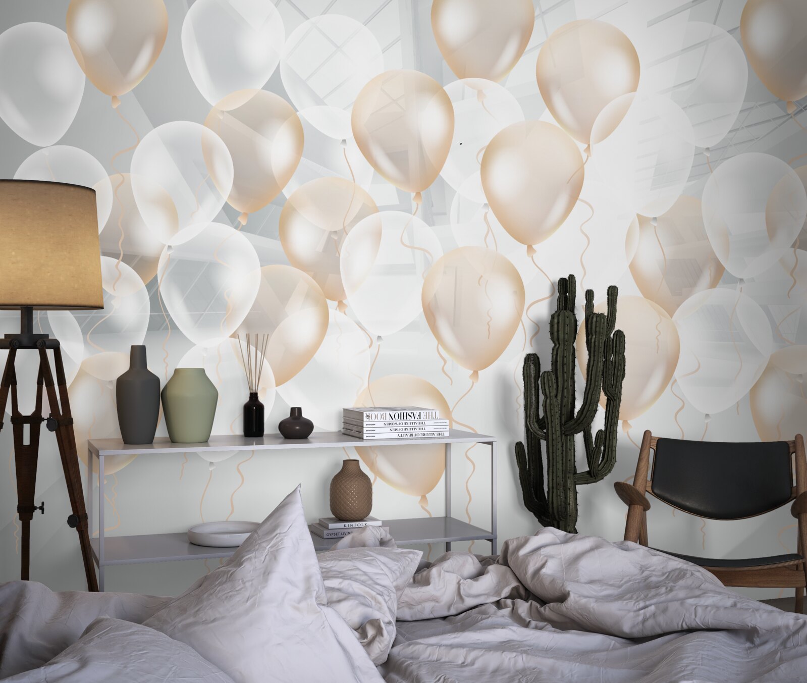 Papier peint ballons blancs et dorés