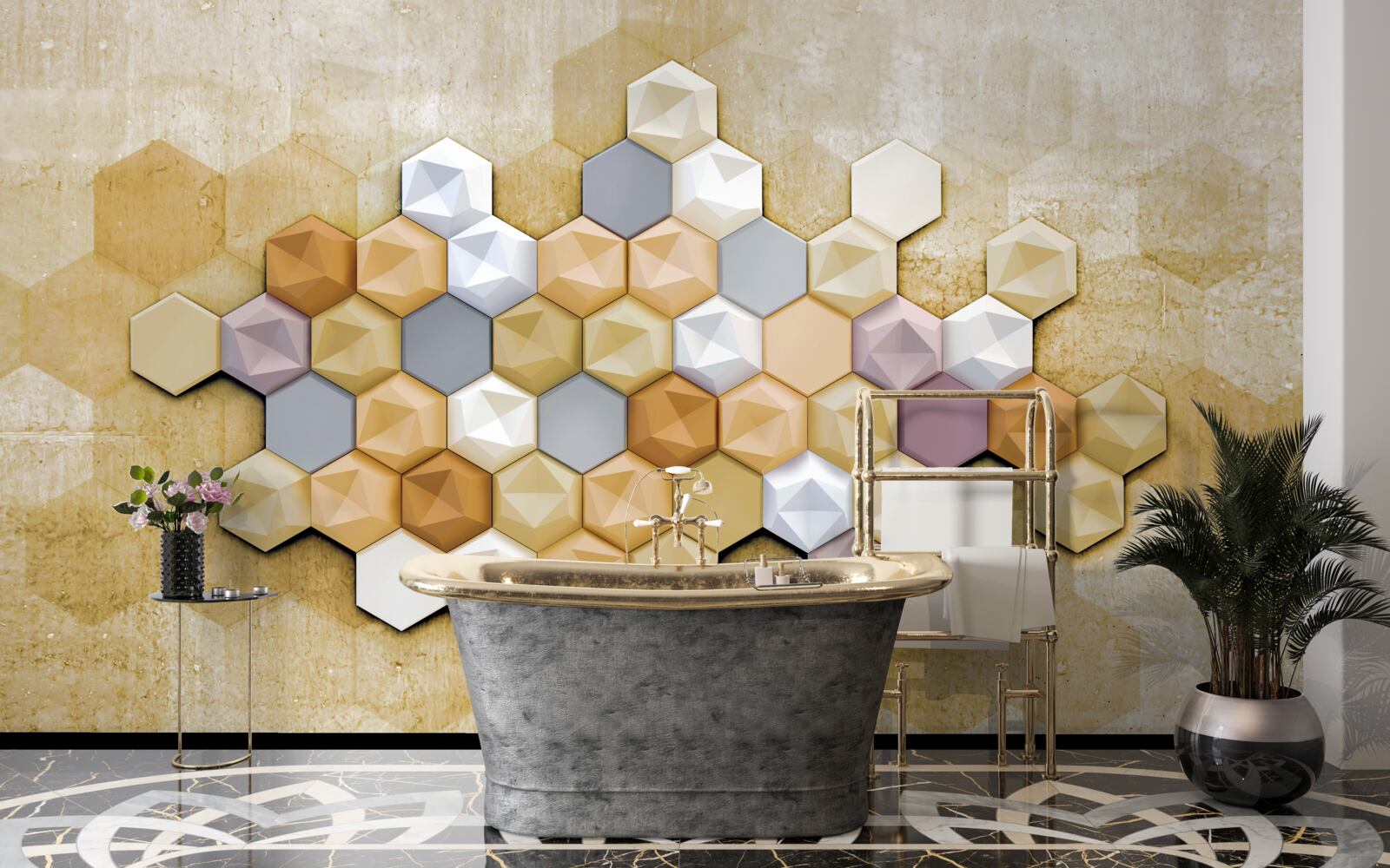 Papier peint design des cellules dans des tons vifs de mosaïque