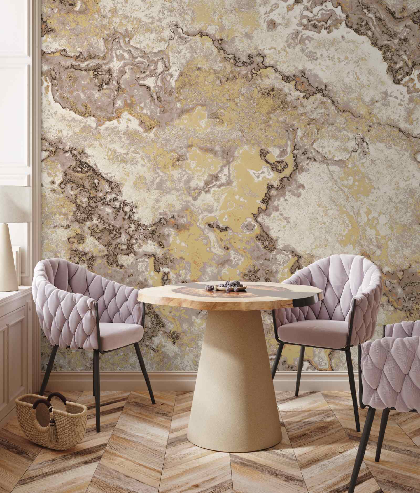 Papier peint dessin abstrait dans les tons beige et marron