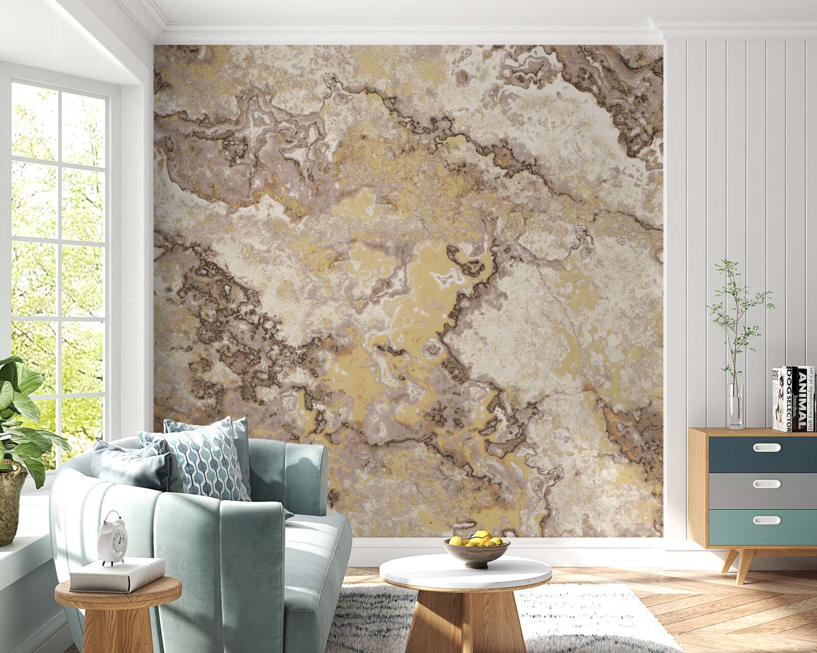 Papier peint dessin abstrait dans les tons beige et marron