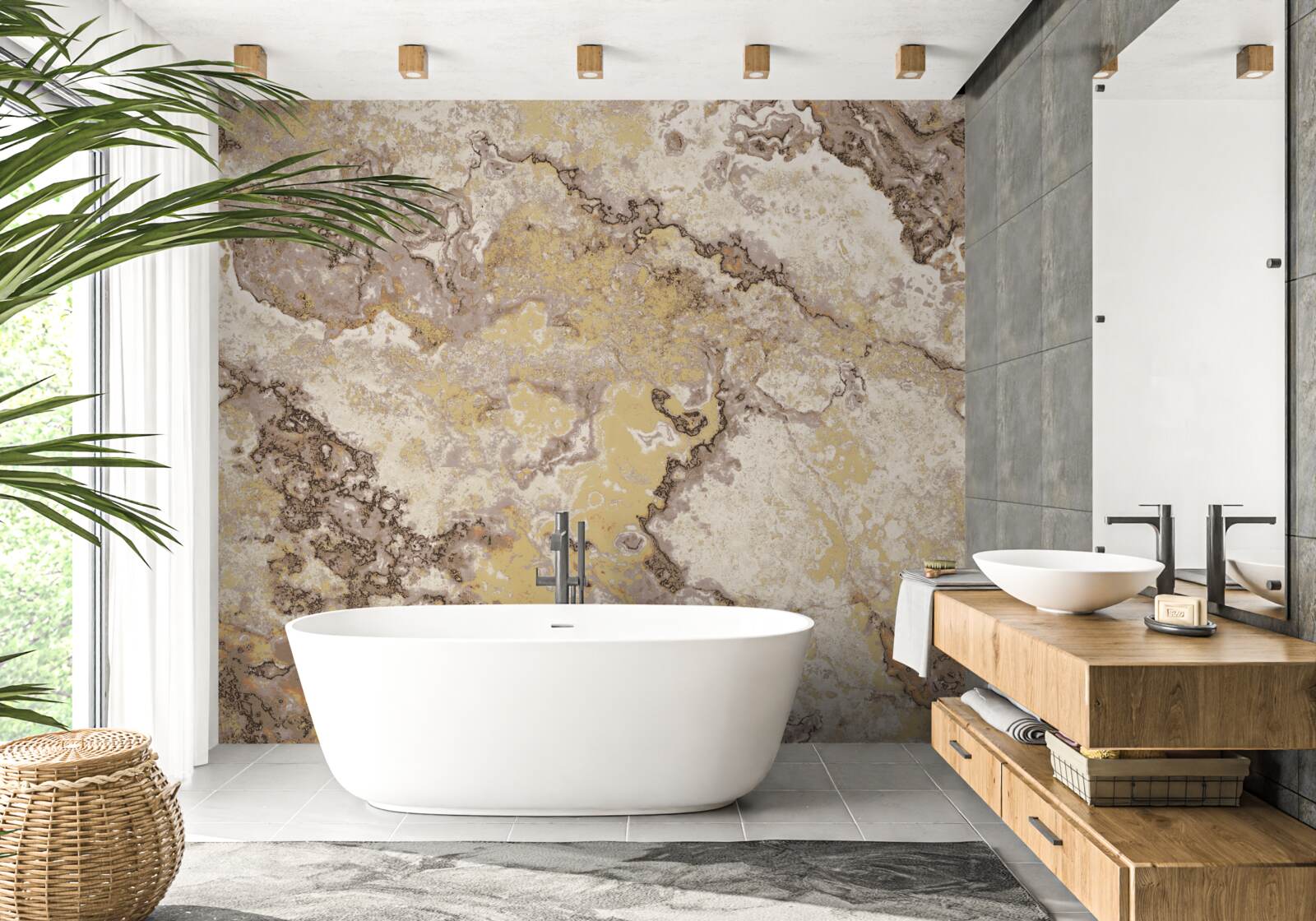Papier peint dessin abstrait dans les tons beige et marron