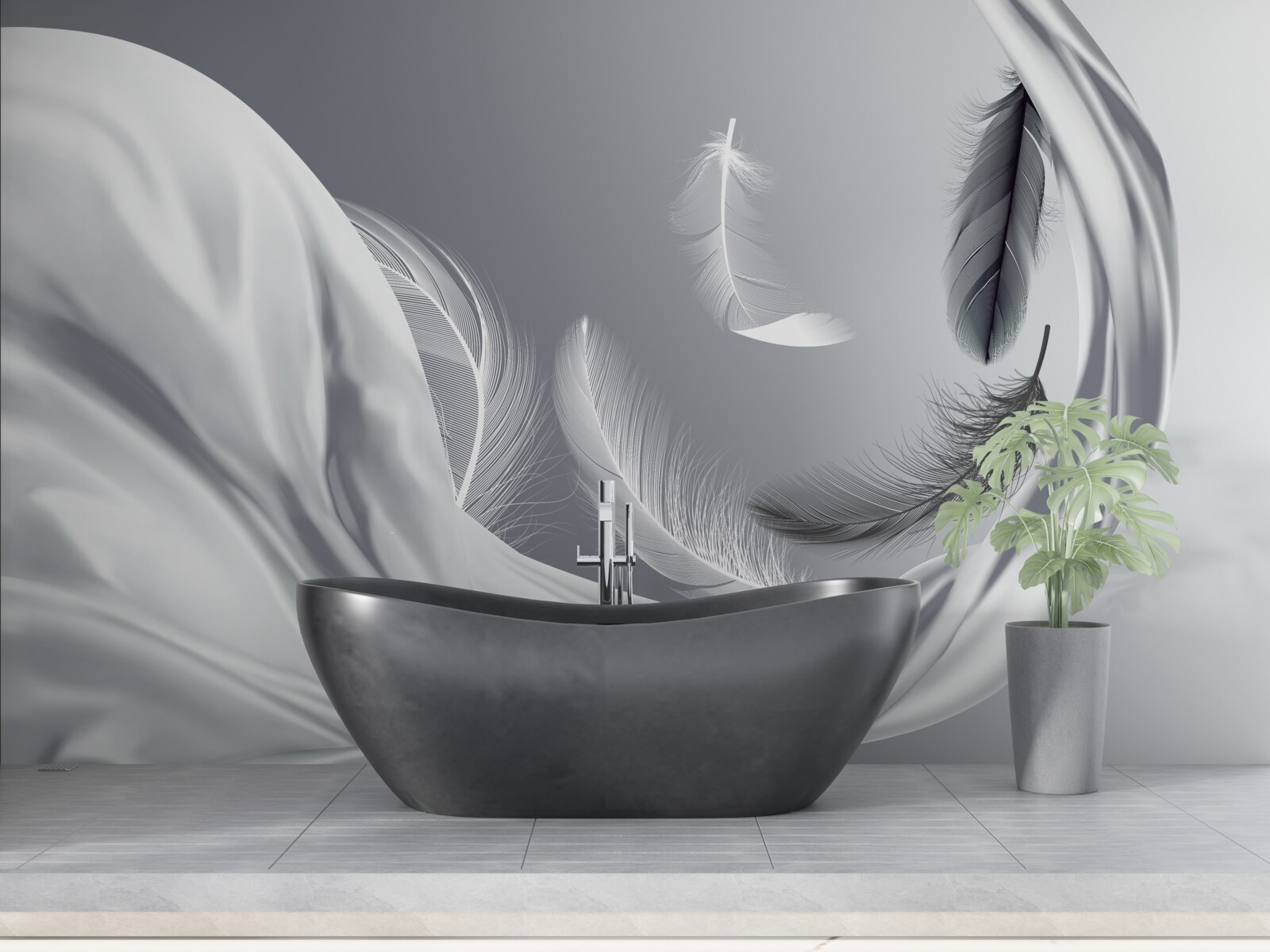 Papier peint une spirale torsadée de plumes flottantes