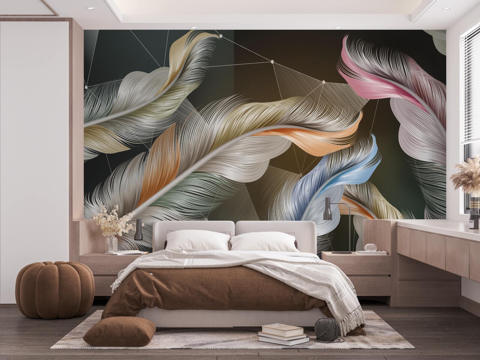 Papier peint plumes d'oiseaux de différentes teintes