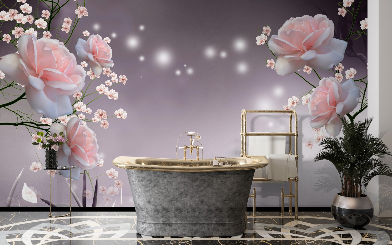 Papier peint fleurs s'ouvrant au-dessus de la surface de l'eau