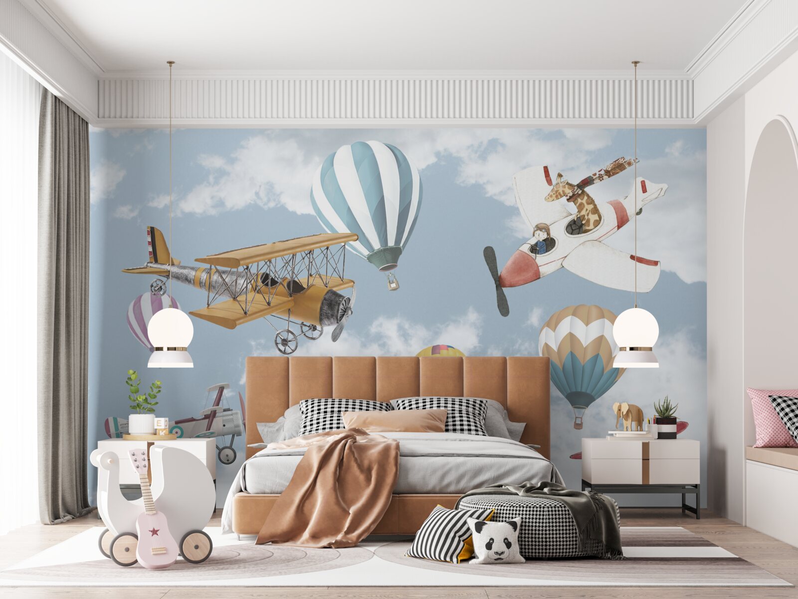 Papier peint chambre claire du petit aviateur