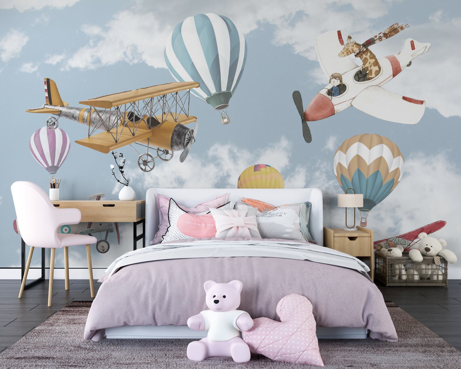 Papier peint chambre claire du petit aviateur