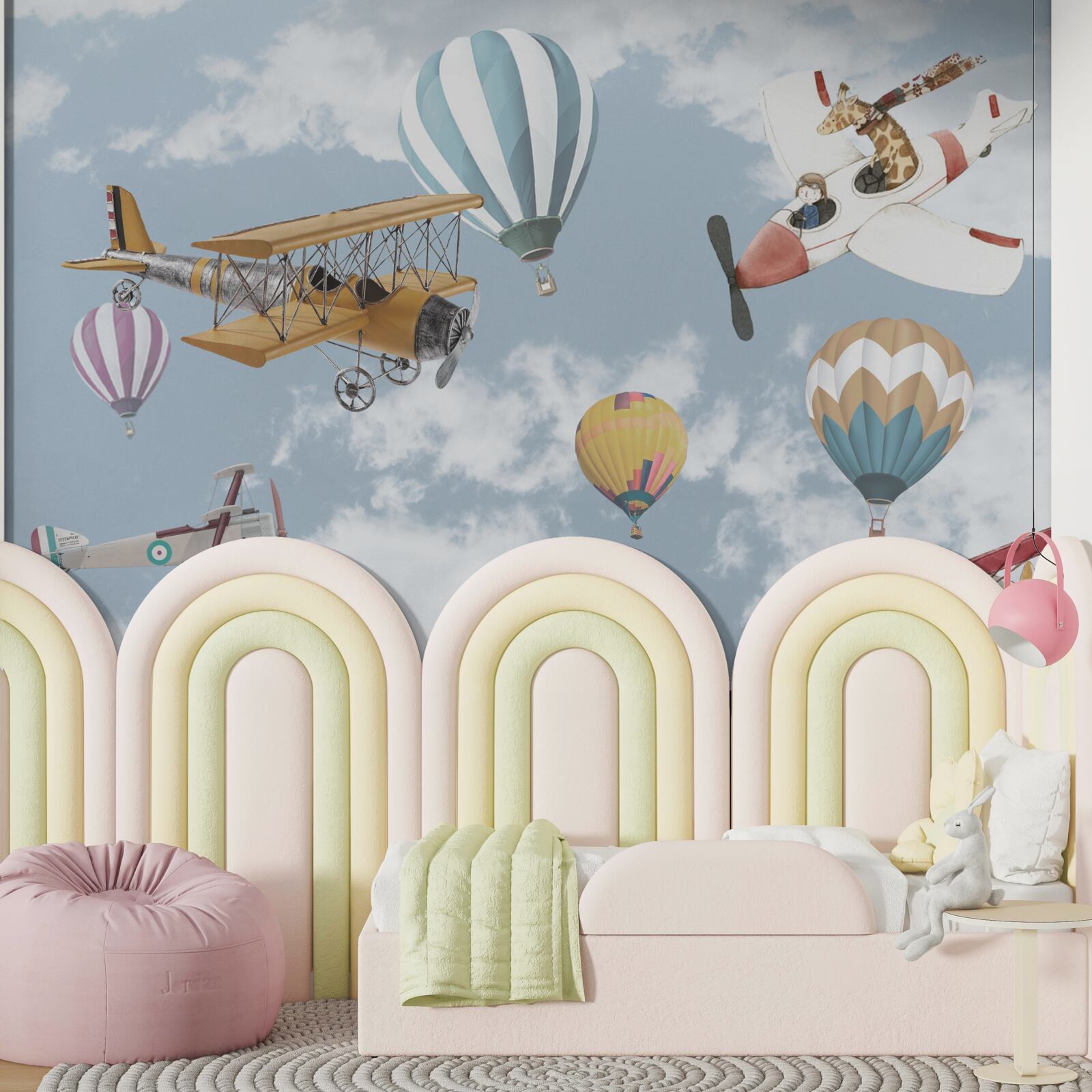 Papier peint chambre claire du petit aviateur