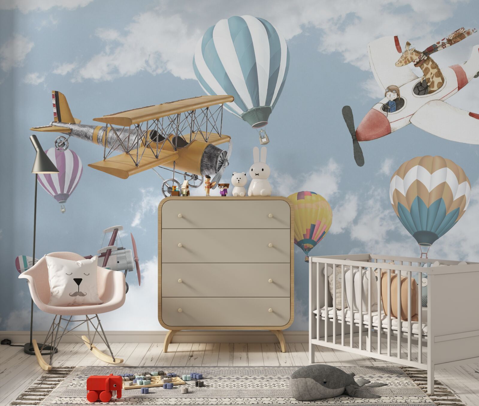 Papier peint chambre claire du petit aviateur