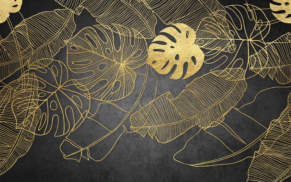 Papier peint feuilles de monstera d'or